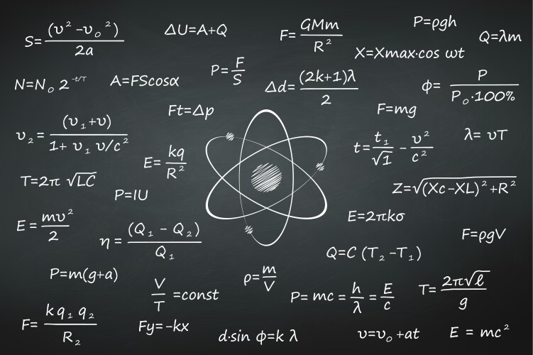 Chalkboard with science physics formulas vector image