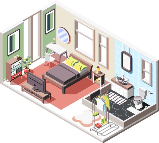 Smart home cut room interior component isometric Vector Image