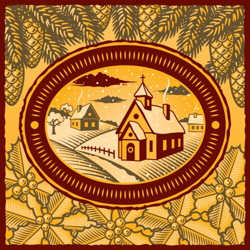 Winter Village Scene Vector Image