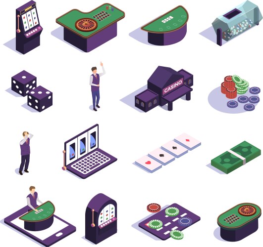 Casino isometric icons set vector image