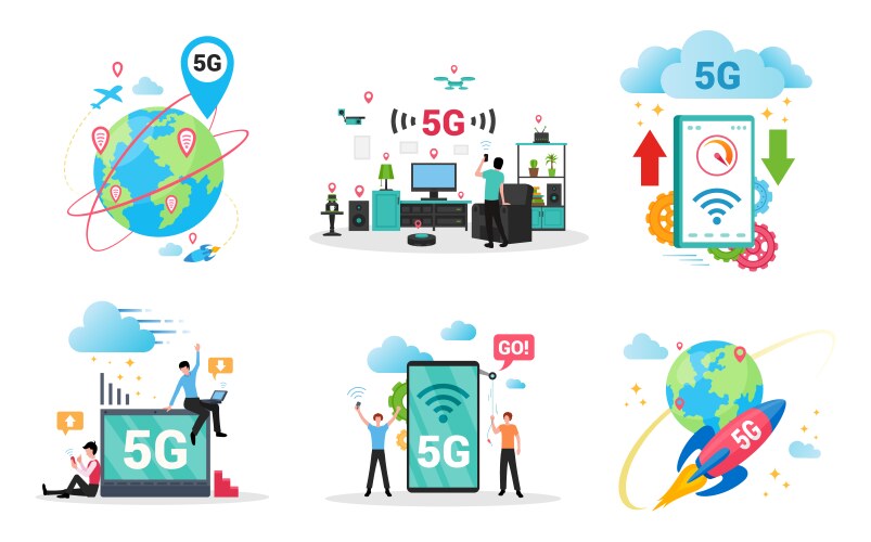 5g technology flat set gadgets computers vector image