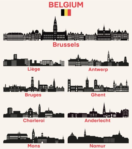 Belgium City Skyline Silhouettes Vector Image