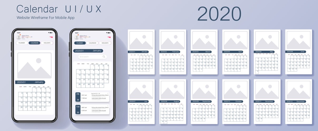 mobile app calendar 2020 week start sunday vector image