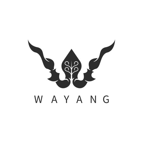 W letter for wayangkeris and gunungan concept vector image