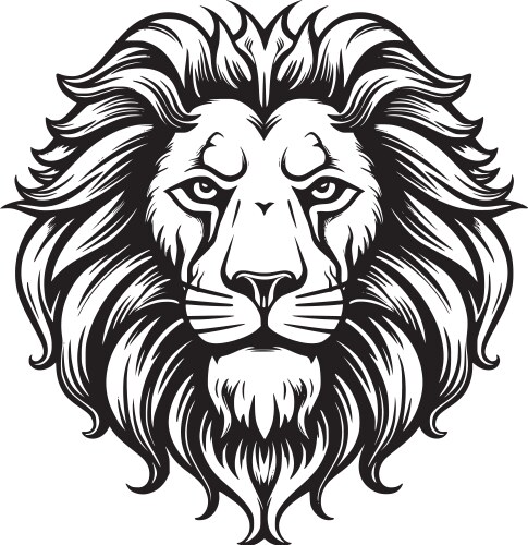Lion Head Emblem - Black & White Vector Image