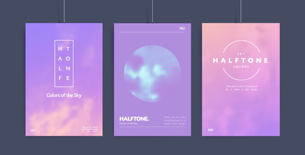 trendy colorful poster set halftone sky vector image