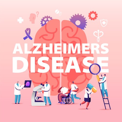 Alzheimer disease concept tiny doctors walking Vector Image