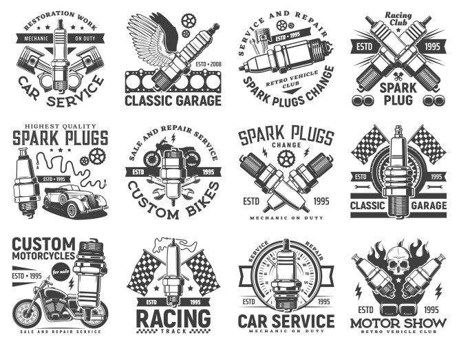 Garage Custom Motor Icons - Racing & Restoration Vector Image