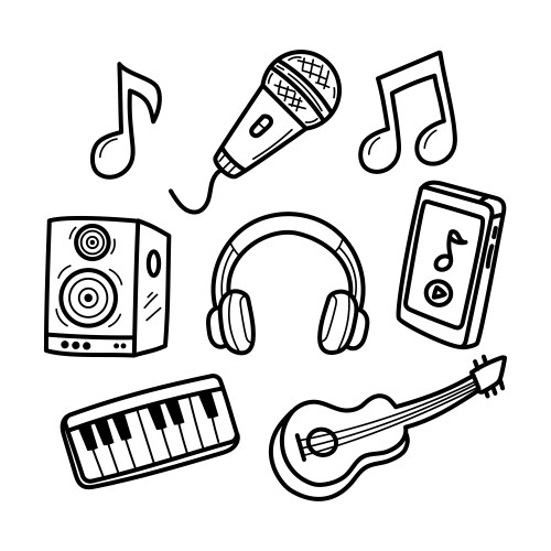 Set of music doodle with cute design vector image