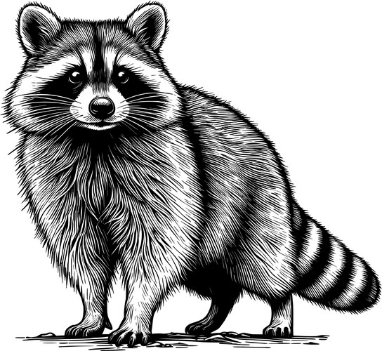 Raccoon Engraving - Detailed Wildlife Vector Image