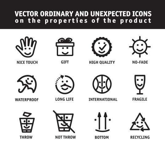 Set icons properties of products black and white vector image