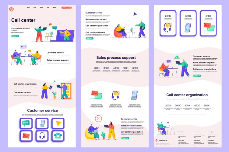 call center flat landing page vector