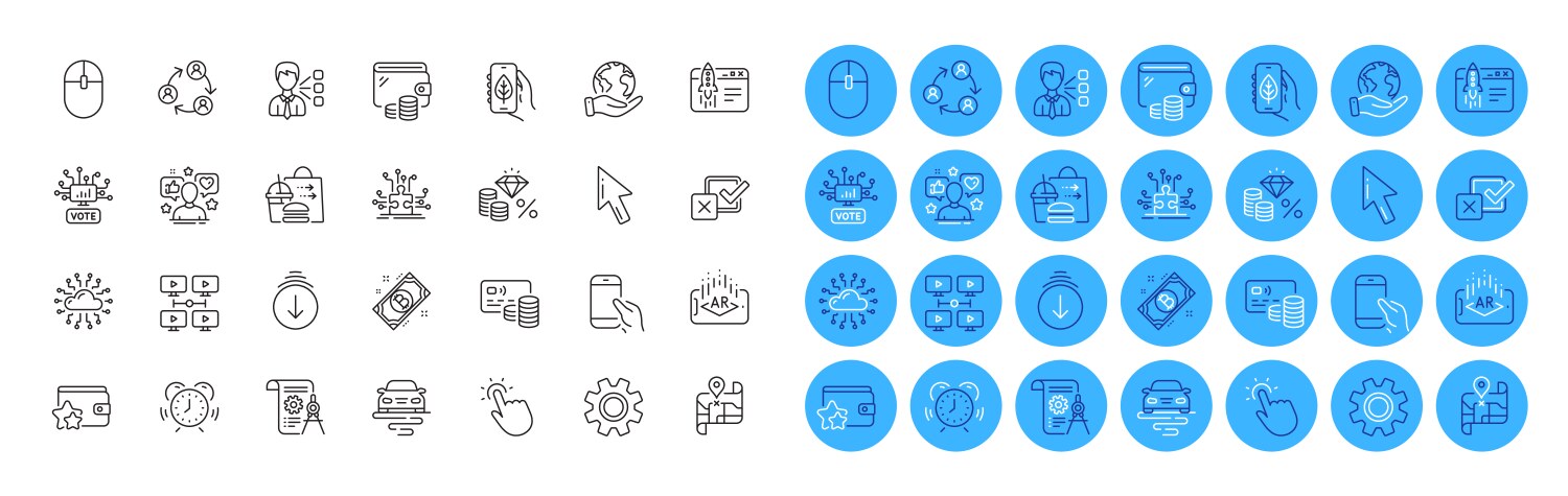 Puzzle options route and scroll down line icons vector image