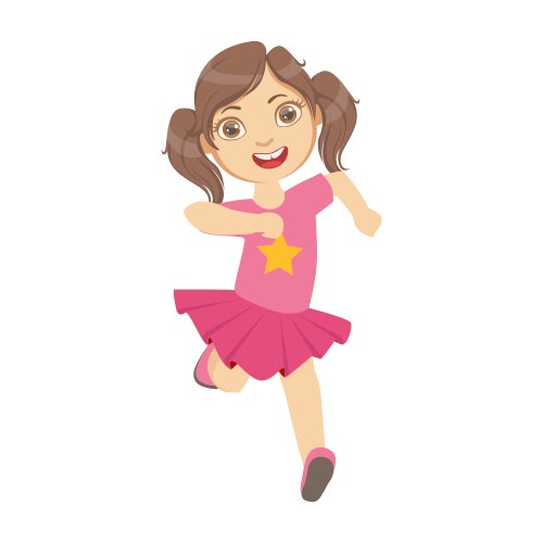 Young Girl Running in Pink Dress Vector Image