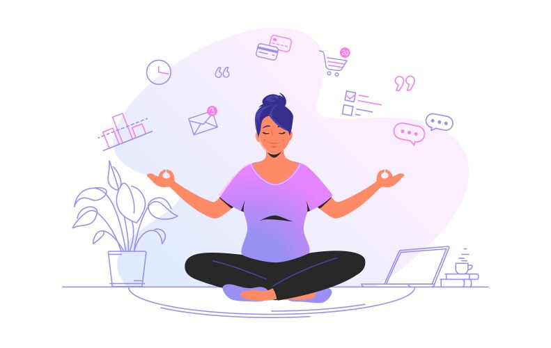 Working and meditating at home cute woman sitting Vector Image