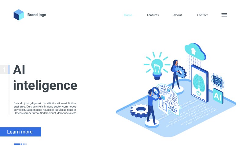 Isometric artificial intelligence landing page vector image