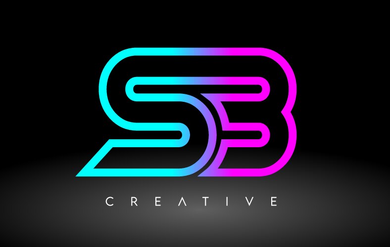 Sb neon purple blue letters logo design vector image