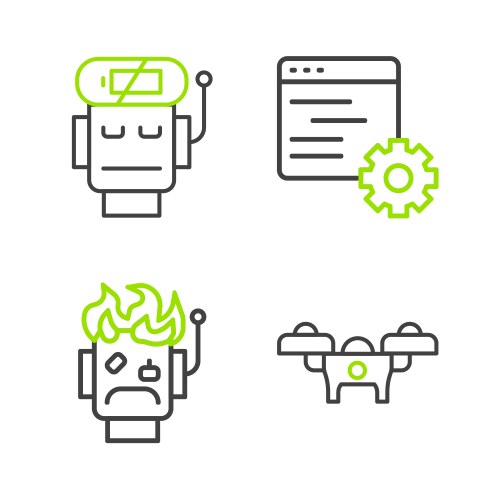Set line drone robot burned out computer api vector image