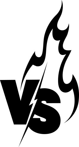 Versus sign surrounded by flames black and white vector image