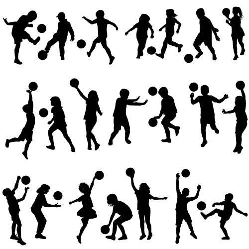 Children Playing with Balls - Silhouettes Vector Image