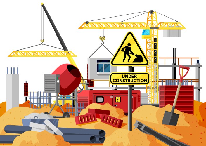 Flat design construction site sign Royalty Free Vector Image