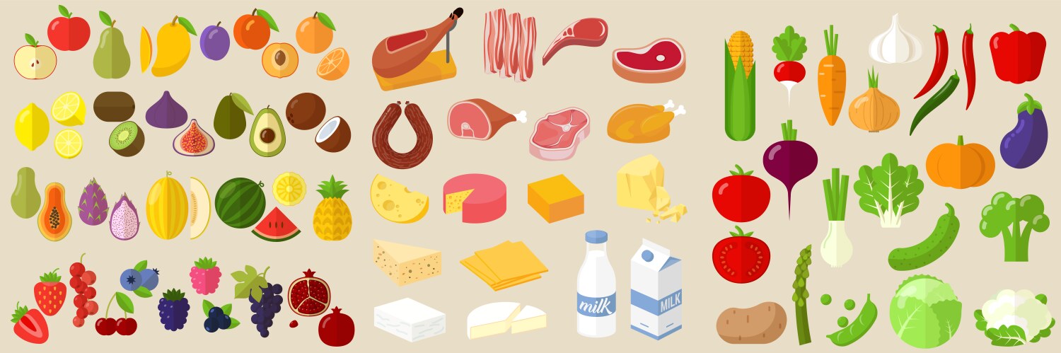 Flat design meat products Royalty Free Vector Image