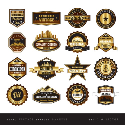 Vintage retro golden labels black and white vector image