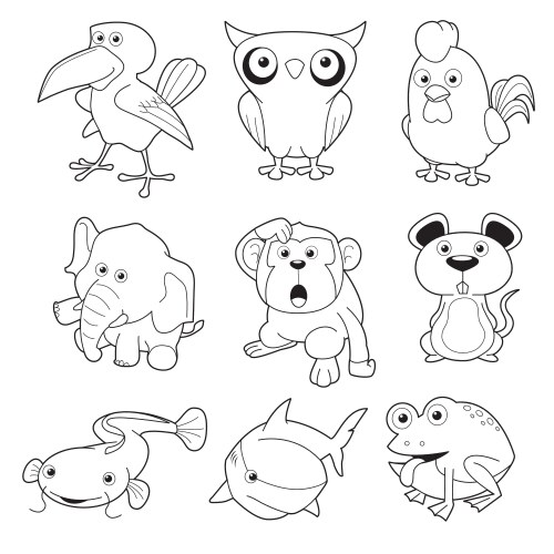 Cute animals black and white set Royalty Free Vector Image
