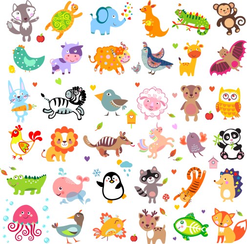 Cute animal icons set Royalty Free Vector Image