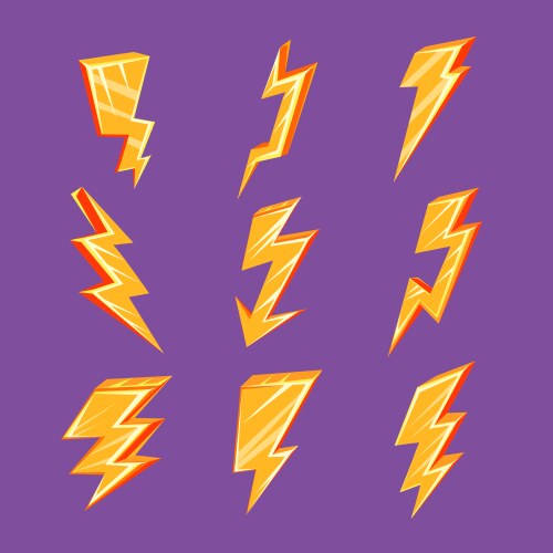 Thunder lightning flat icons set on dark blue Vector Image