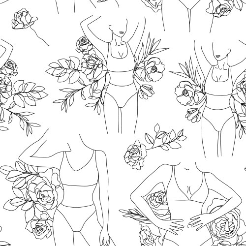 Woman body seamless pattern line style black vector image