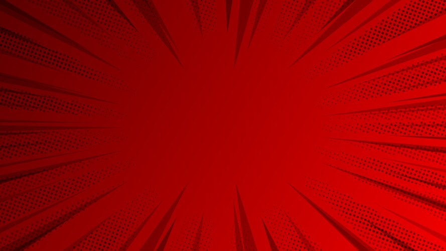 Red background with rays and halftone dots vector image