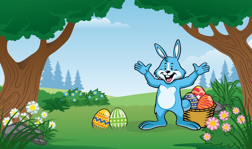 rabbit on the forest with few of colorful easter vector