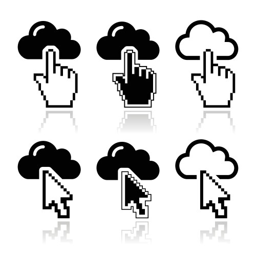 Cloud with cursor hand and arrow icons set vector image
