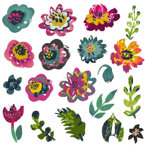 Floral Hand Painted Collection Vector Image