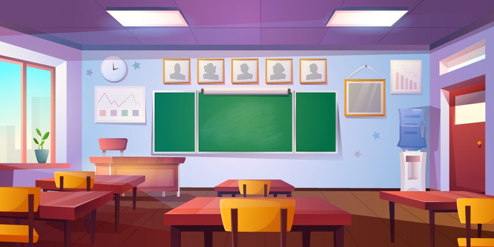 cartoon empty classroom interior with blackboard vector