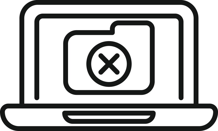 Laptop showing deleted folder icon for data loss vector image