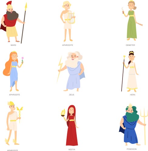 Set greek ancient gods different colorful Vector Image