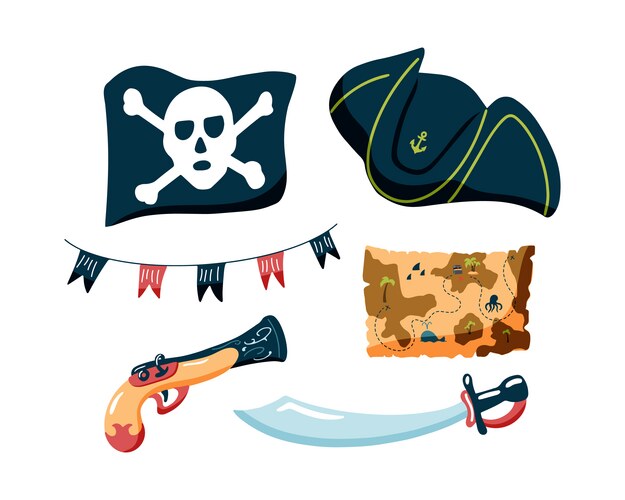 Pirate set of hand-drawn elements Vector Image