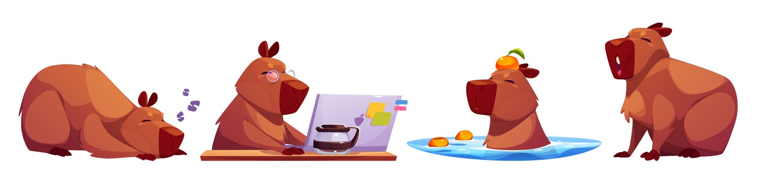 Cute capybara character set in daily activities vector image