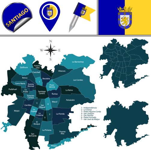 Santiago Chile Map with Districts Vector Image