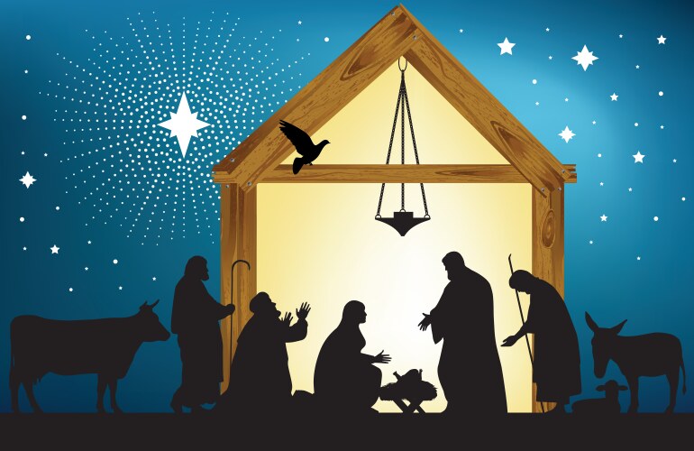 Nativity Scene with Star of Bethlehem Vector Image