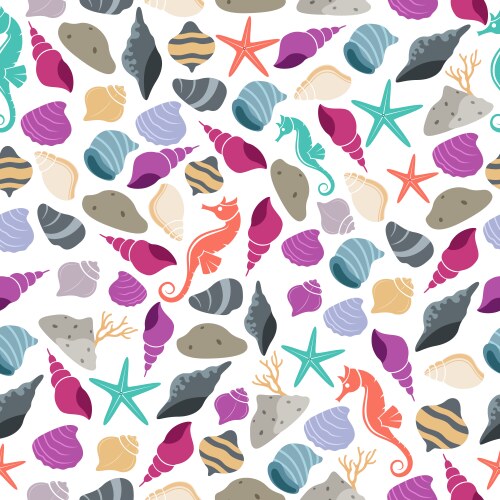 sea life seamless pattern with horse and shell vector