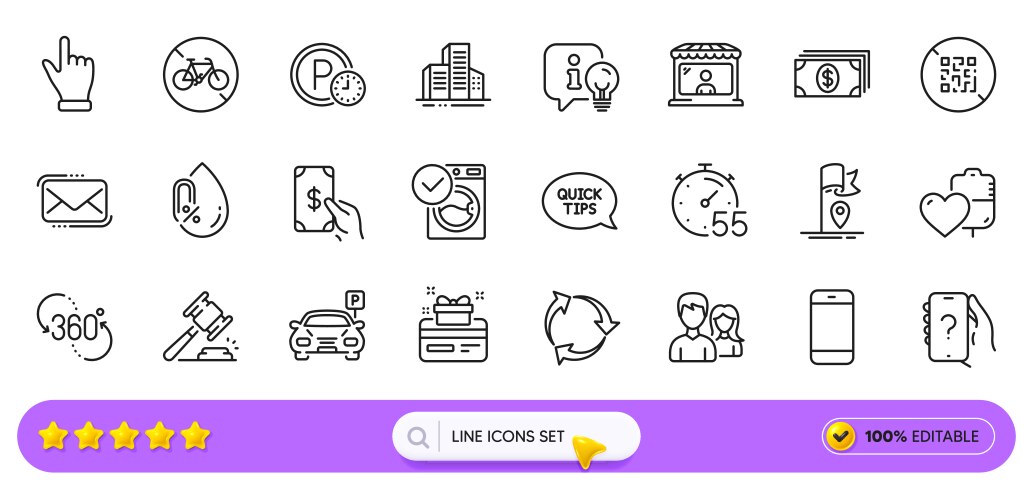 No alcohol qr code and click hand line icons vector image