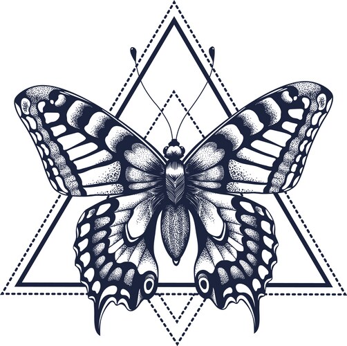 Butterfly in triangle tattoo dotwork Vector Image