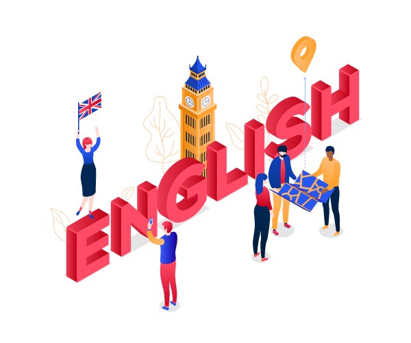 english language - modern colorful isometric vector image