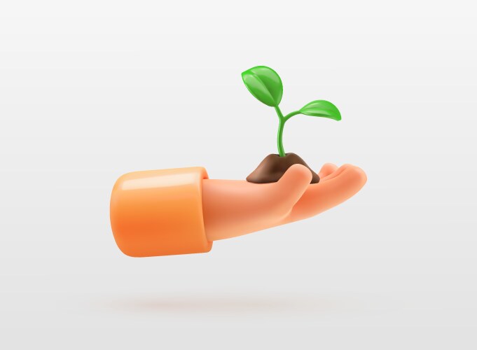 hand holding seedling plant in soil 3d vector