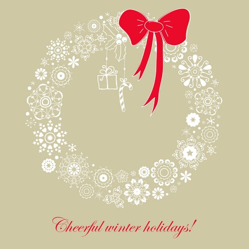 Christmas card with wreath bow gift and candy cane Vector Image