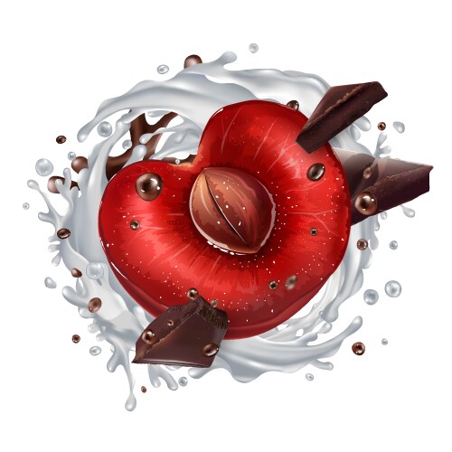 Raspberries with chocolate pieces and a splash Vector Image