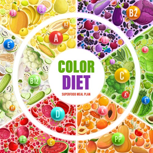 color rainbow diet vitamins fruits vegetables vector image